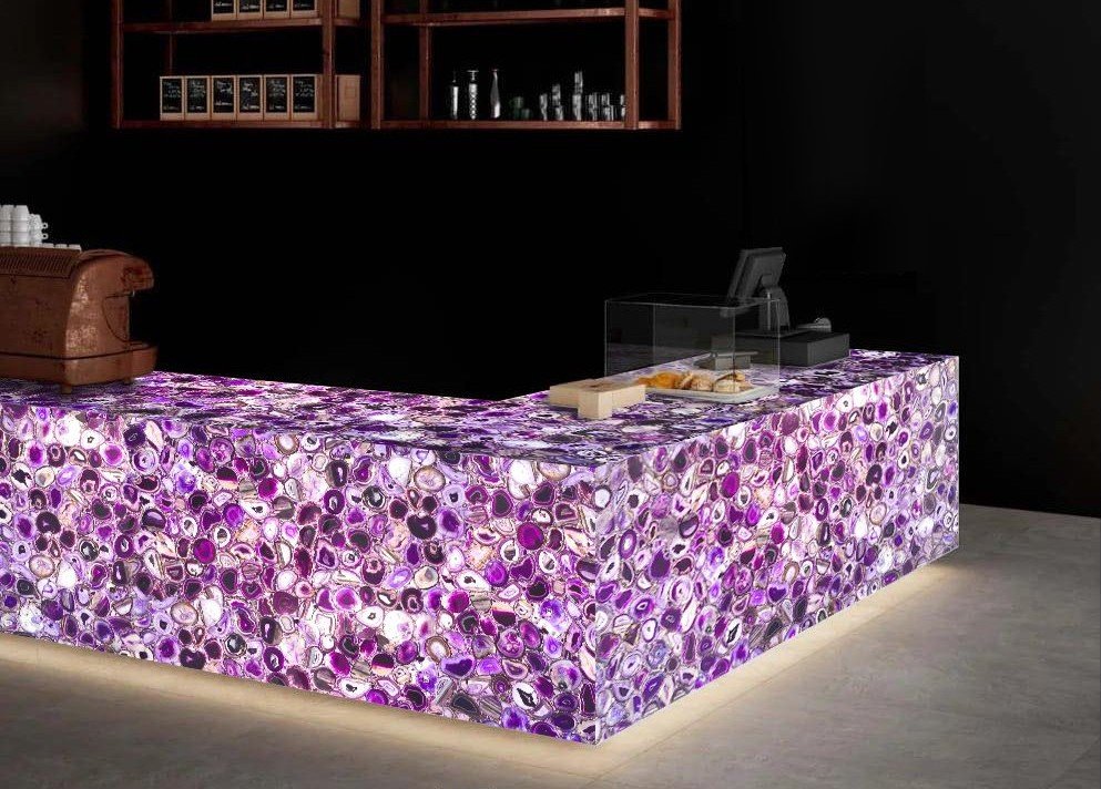 Luxury Kitchen Island with Luminous Precious Stone in Dubai